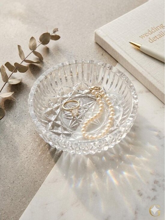 Vintage Other - Vintage Crystal Ring Dish Starburst Cut Glass Trinket Bowl Sawtooth Rim Catchall